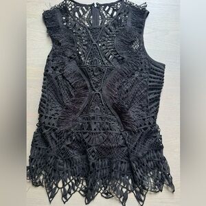 Gorgeous Venus black lace/fringe women's tank top size 12